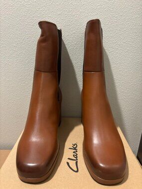 Clarks Pique Up Brown Leather Slip On Boot